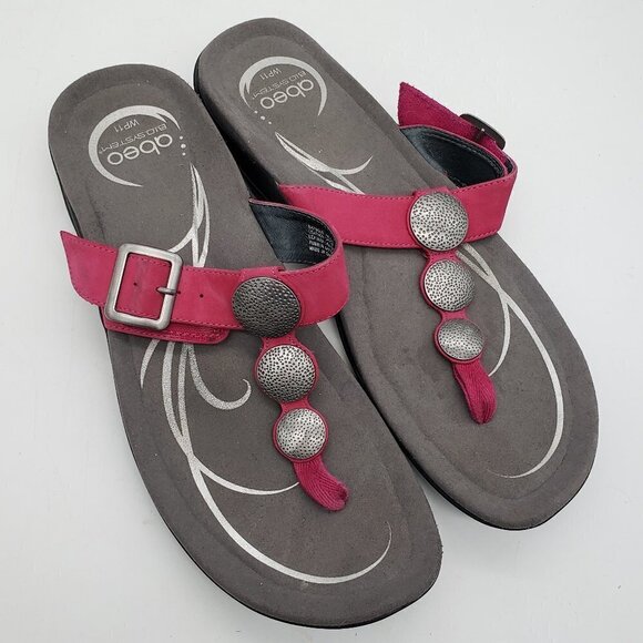Abeo Pink Leather Flip Flop Sandals Thongs Women's Size 11 - Picture 1 of 6